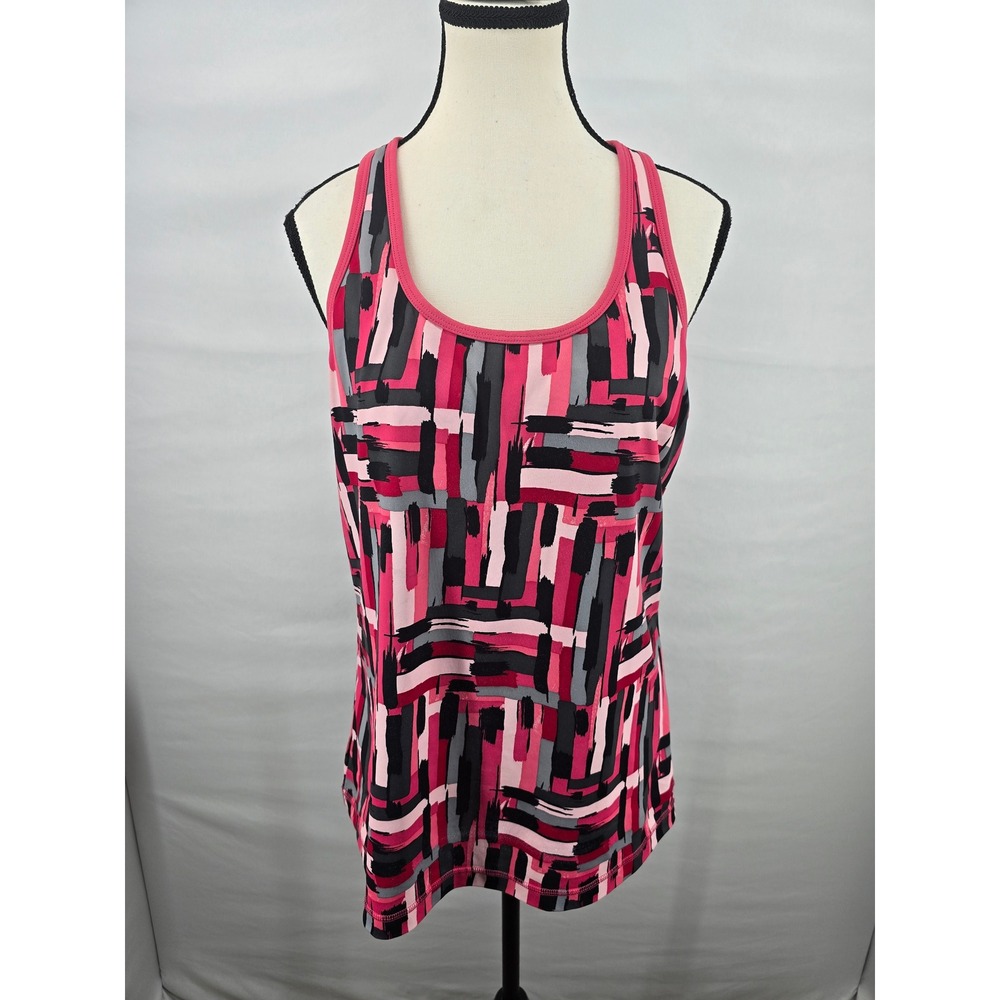 Xersion Performancewear Womens XL Pink Black Abstract‎ Keyhole Back Tank Top
